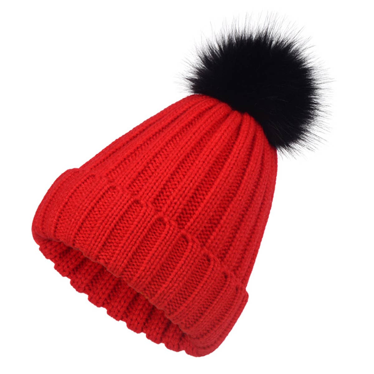 ACCITY FLUFFY BALL SIMPLE BASIC KNIT BEANIE_CWAH331: Black / (OS) 1